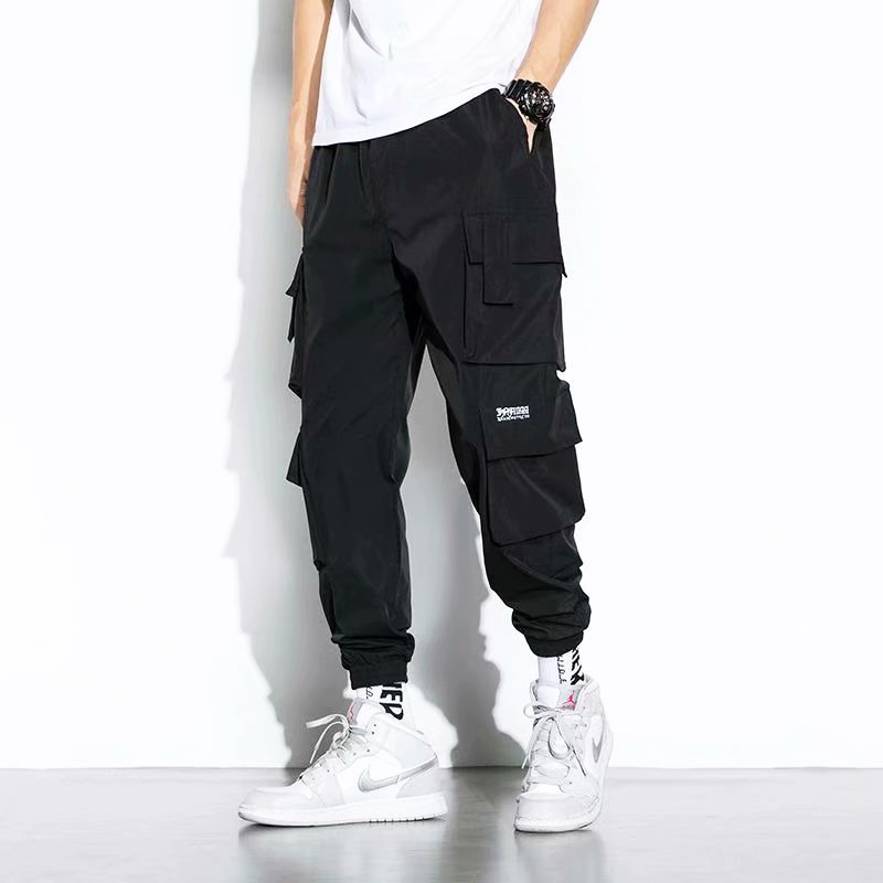 Black Cargo Pants For Men Korean Fashion Jogger Mens Trousers Korean ...