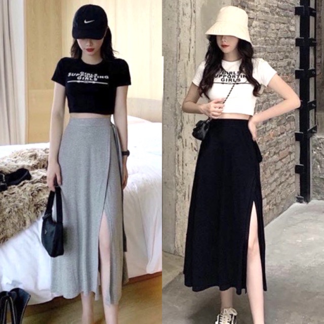 casual crop top and skirt set
