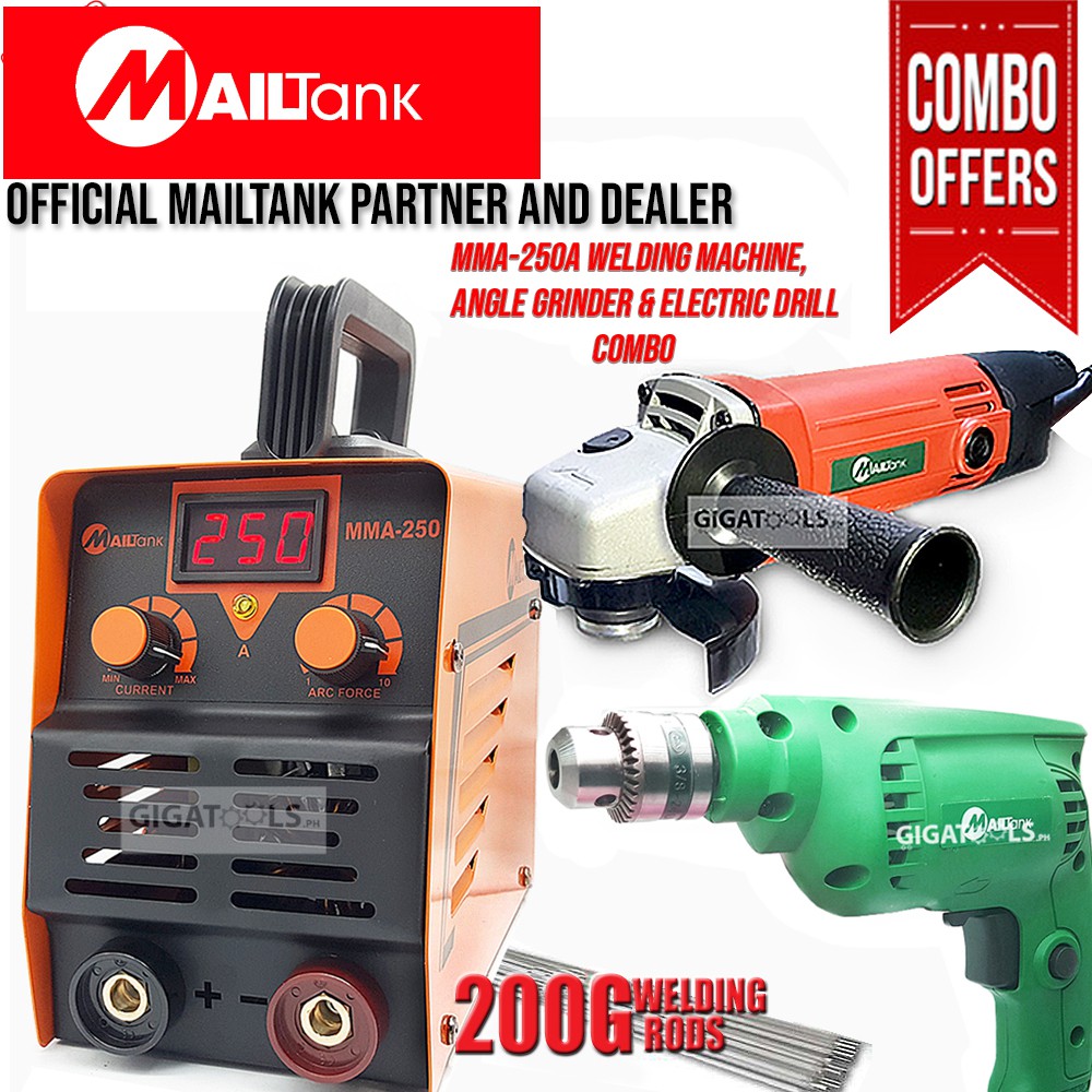 MailTank MMA250A Welding Machine w/ 200g welding rod, Angle Grinder, Electric Drill (3 Units