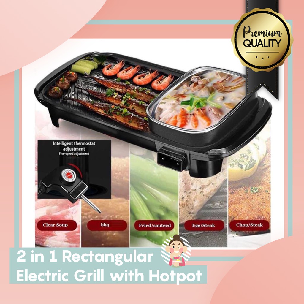 2in1 Multifunctional Rectangular Electric Barbeque Grill with Hotpot ...