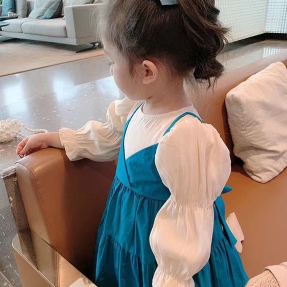 Dress For Kids Girls Autumn Clothing Dress Children's Fake Two-Piece Suspender Stitching Fashionable Dress Kids Dress For Girls