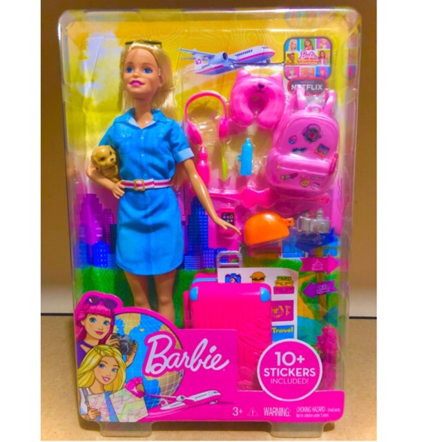 barbie travel doll and puppy playset