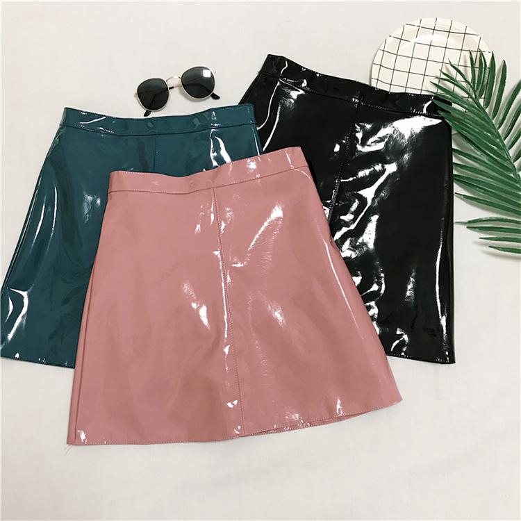 high waist patent leather skirt