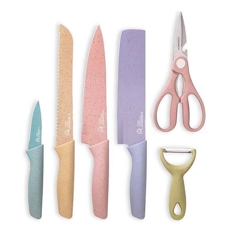 Pastel Color Kitchen knife set / Pastel Color Kitchen Knife Set with bread chef paring knives peeler | Shopee Philippines