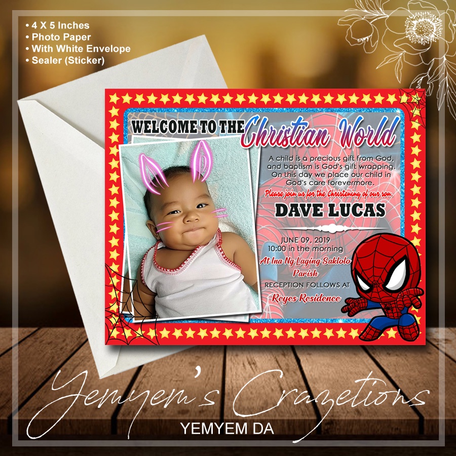084 SPIDERMAN BAPTISM CHRISTENING BIRTHDAY INVITATIONS 12 PIECES Shopee Philippines
