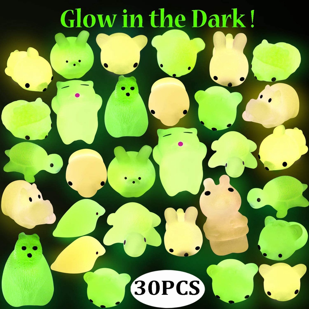 LETONG Mochi Animals Stress Toys, 24 Pcs Glow in The Dark Mochi Squishy