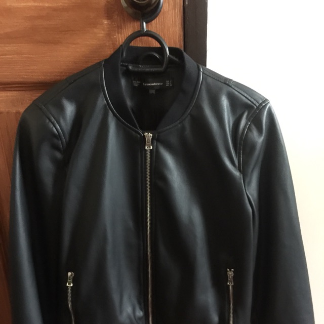 zara black leather jacket
