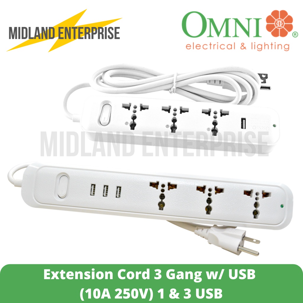 Omni Extension Cord 3 Gang w/ USB (10A 250V) 1 & 3 USB Shopee Philippines