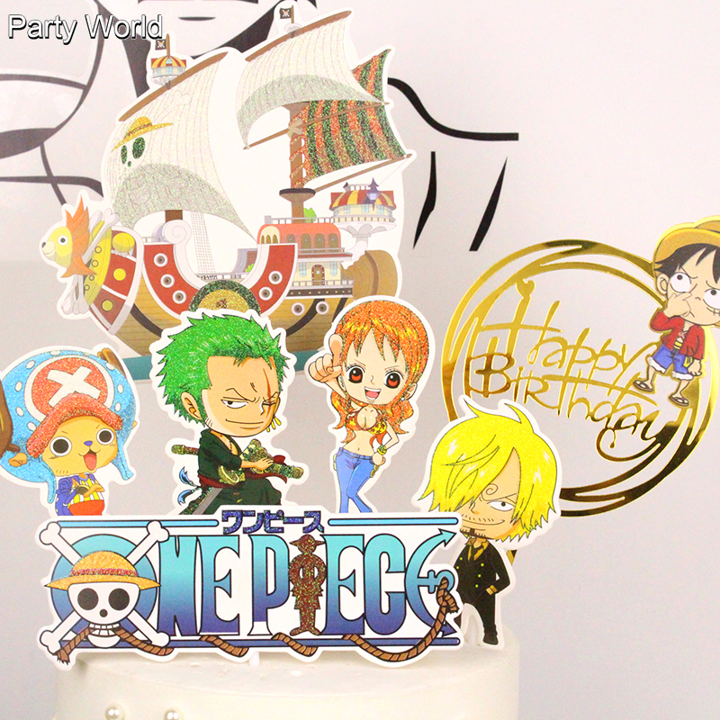 New One Piece Theme Baking Cake Topper Luffy Pirate Ship Cake Card One Piece Happy Birthday Cake Party Decoration Shopee Philippines