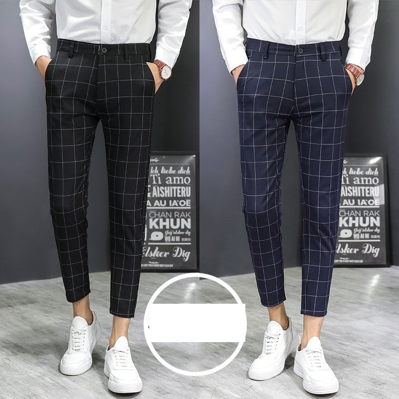 mens slim plaid pants