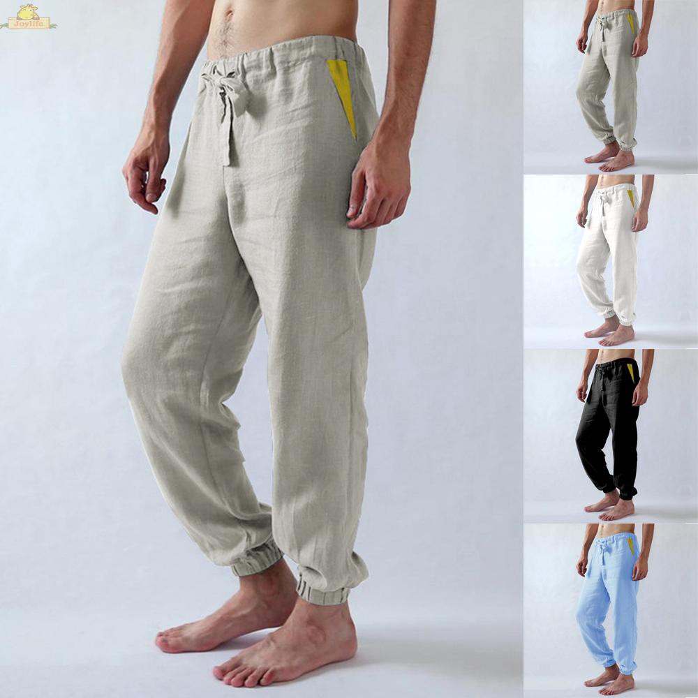 mens solid color baggy loose drawstring casual cotton harem pants