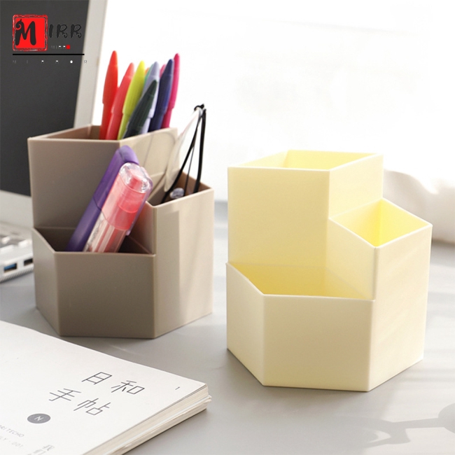 Desktop Storage Box Hexagonal Office Pen Pencil Holder Desk