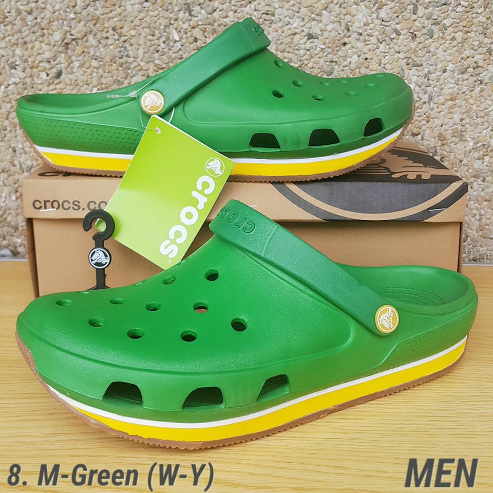 yellow and green crocs