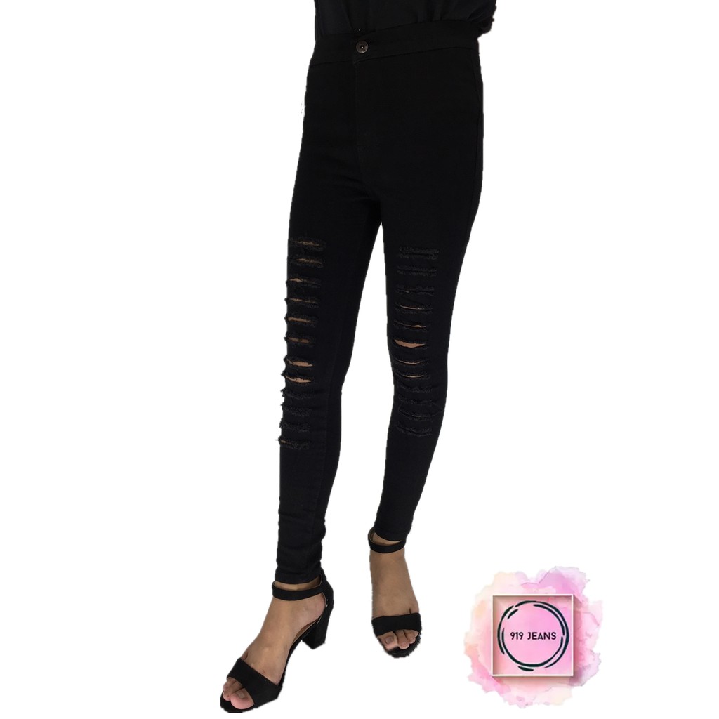 black ripped high wasted jeans