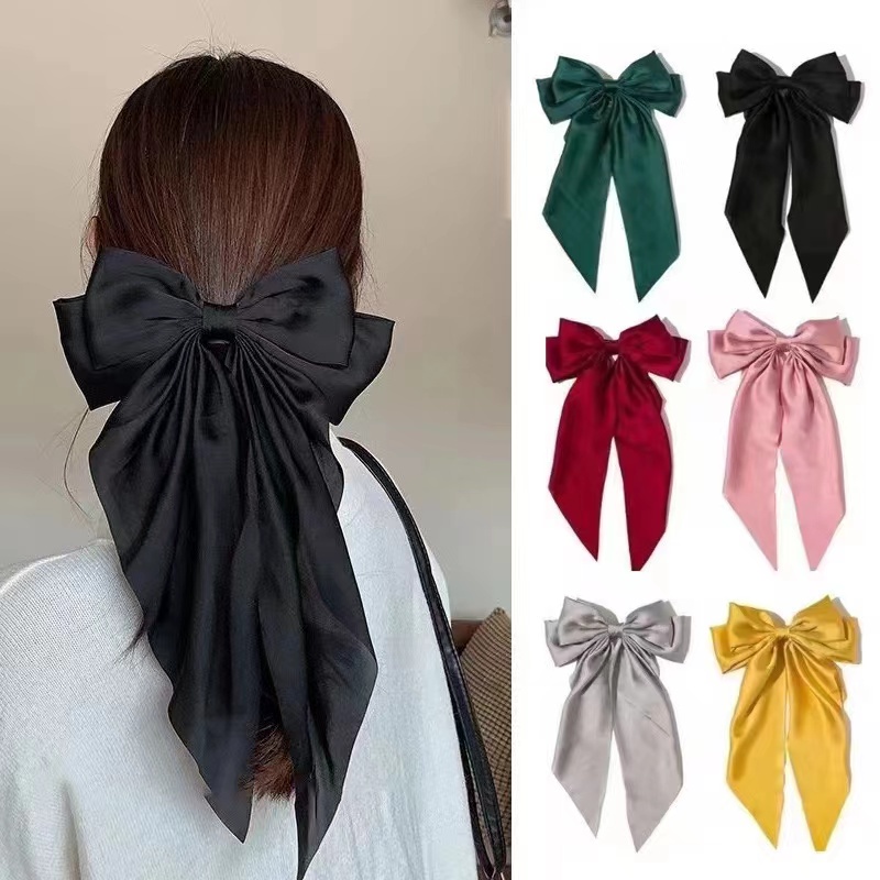 fashion Korea Elegant Long Bow Hairpin Large Ribbon Hair Clip Shopee