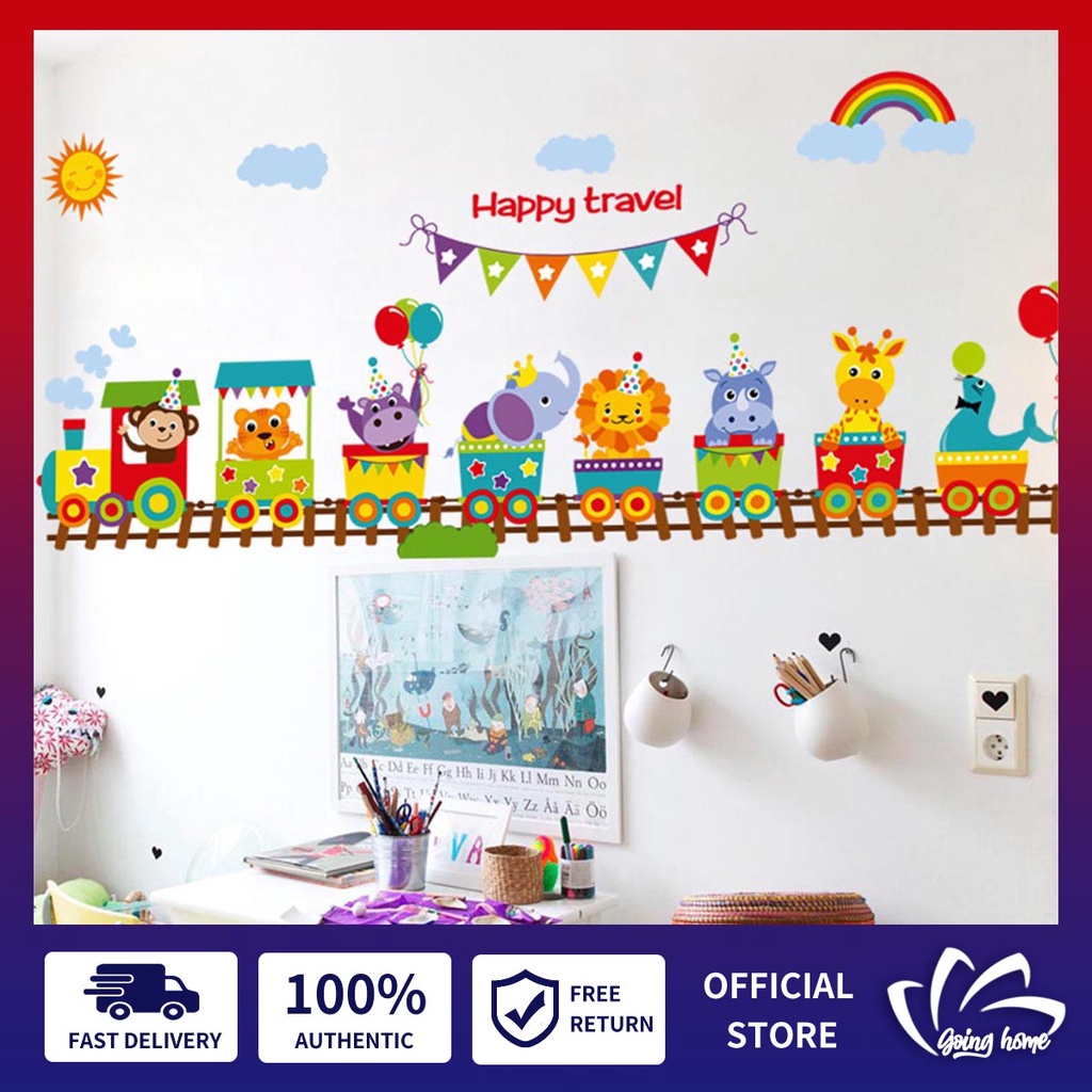 Animal Trains Wall Stickers Cute Cartoon Wall Decals Peel and Stick