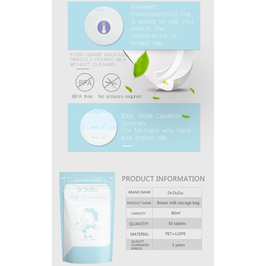 Dr.Dudu 30 Pcs. Breastmilk Storage Bag 80mL
