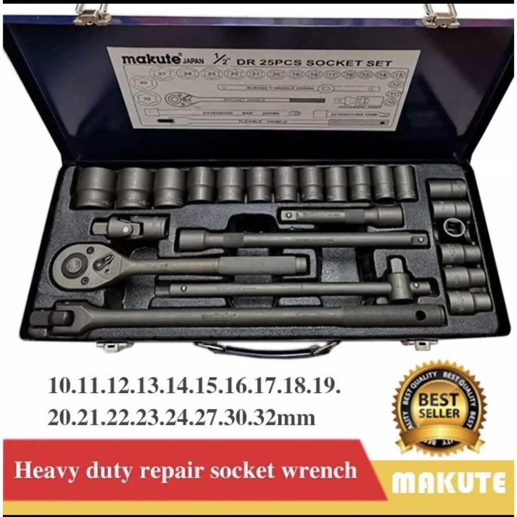 ORIGINAL MAKUTE JAPAN 25pcs Socket Wrench Set 1/2"DR (10mm32mm) [Heavy