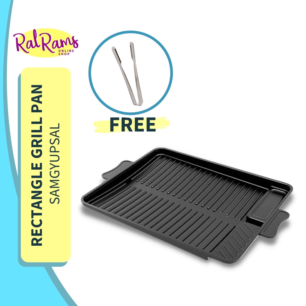 SAMGYUPSAL RECTANGULAR GRILL PAN WITH FREE TONG ROUND GRILL PAN FOR