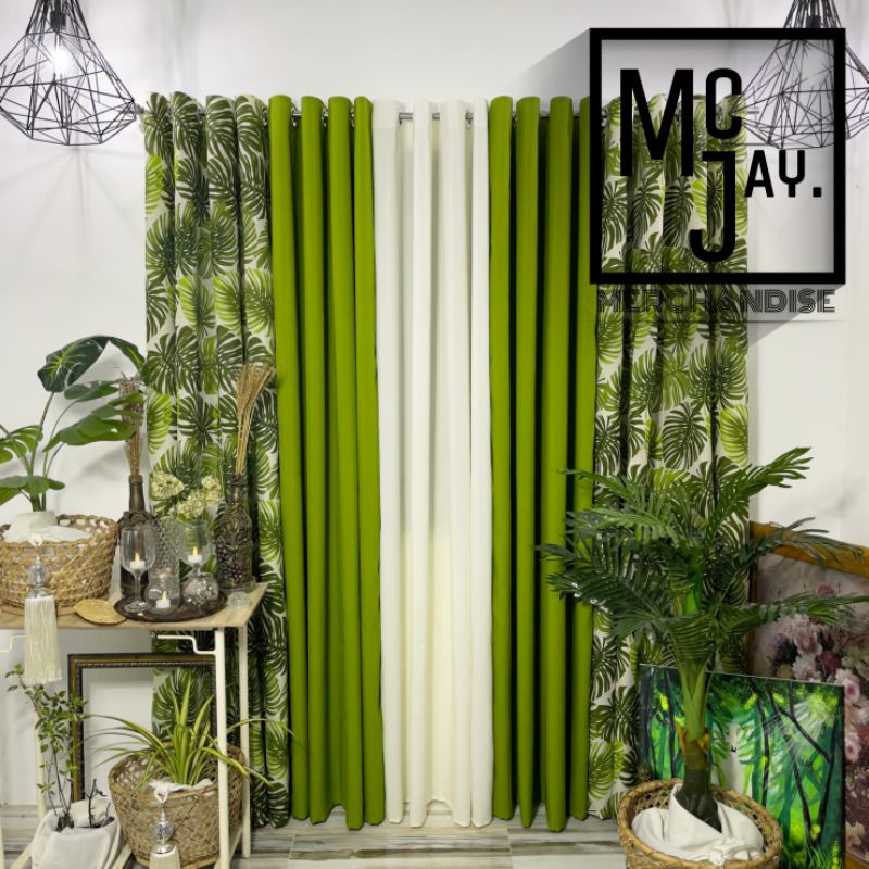 McJay. - Monstera Leaves Curtain Set ( 5 in 1 Eyelet Curtain with Rings )