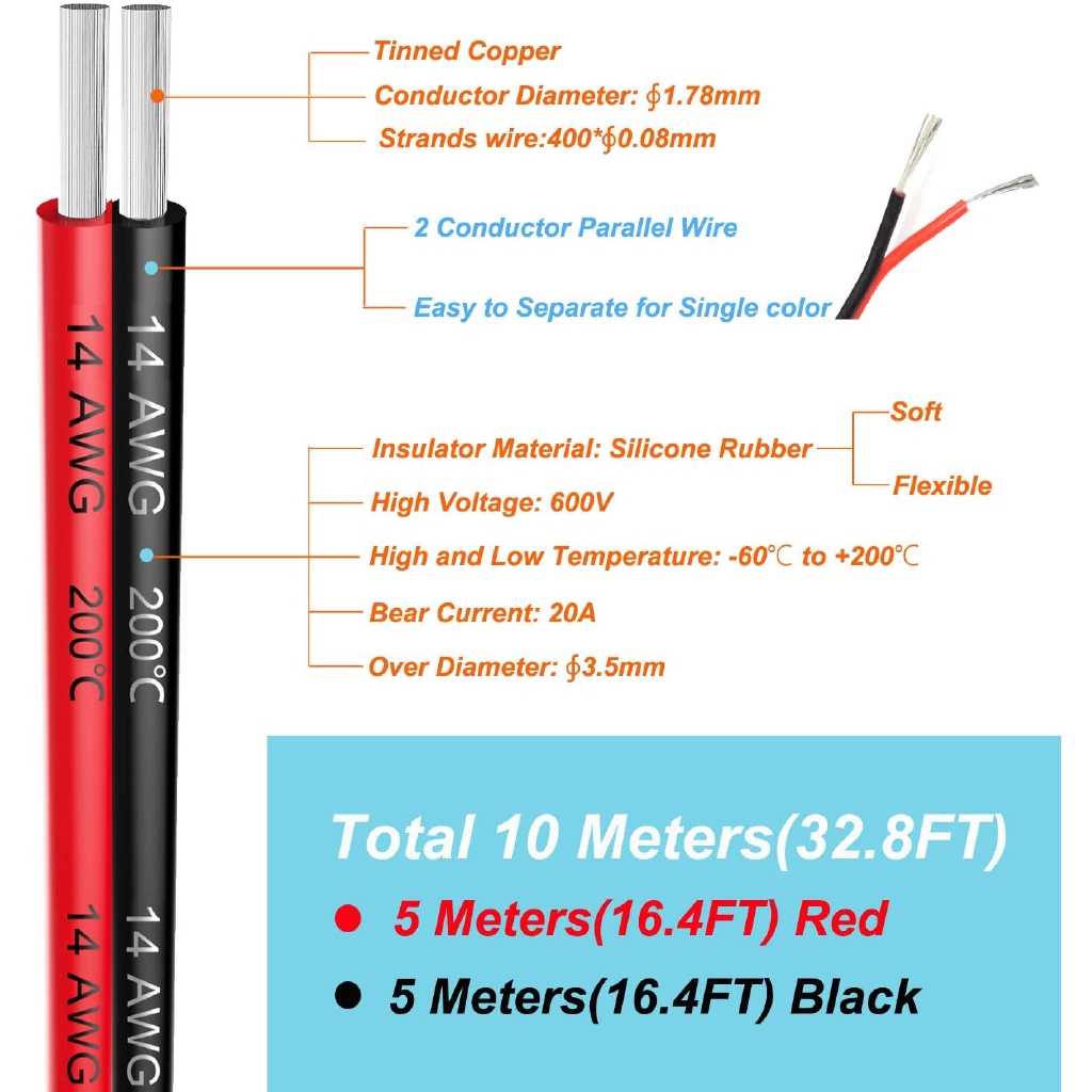 awg 0 52mm2 Electrical Wire 2 Conductor Parallel Silicone Wire 10 Meters Black 5m Red 5m Gauge 0 Deg C 600v Flexible Shopee Philippines