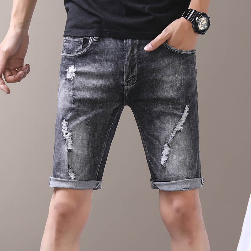 grey ripped shorts