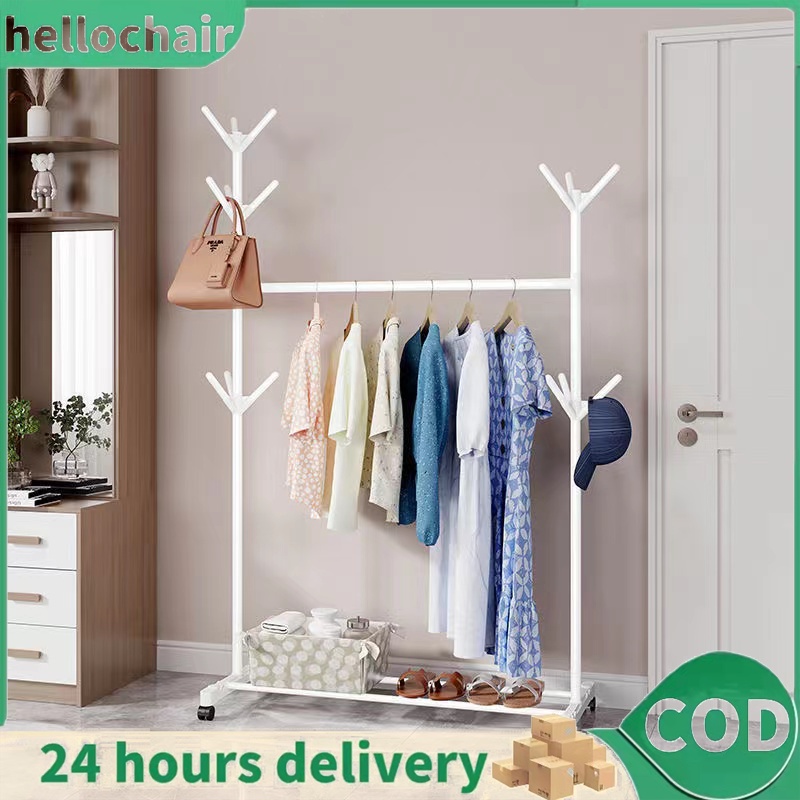 COD Hanging clothes rack clothes rack drying clothes rack mobile simple