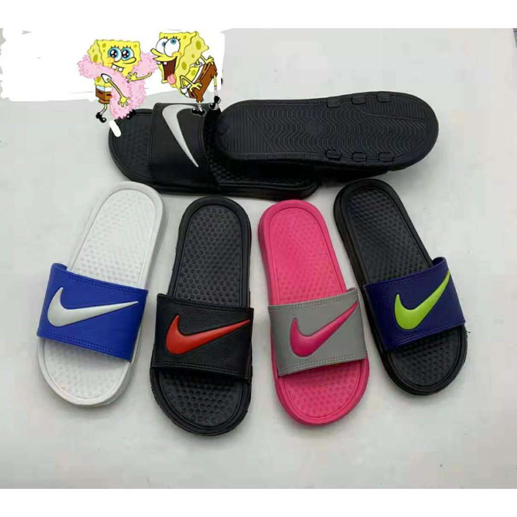 nike slippers blue and black