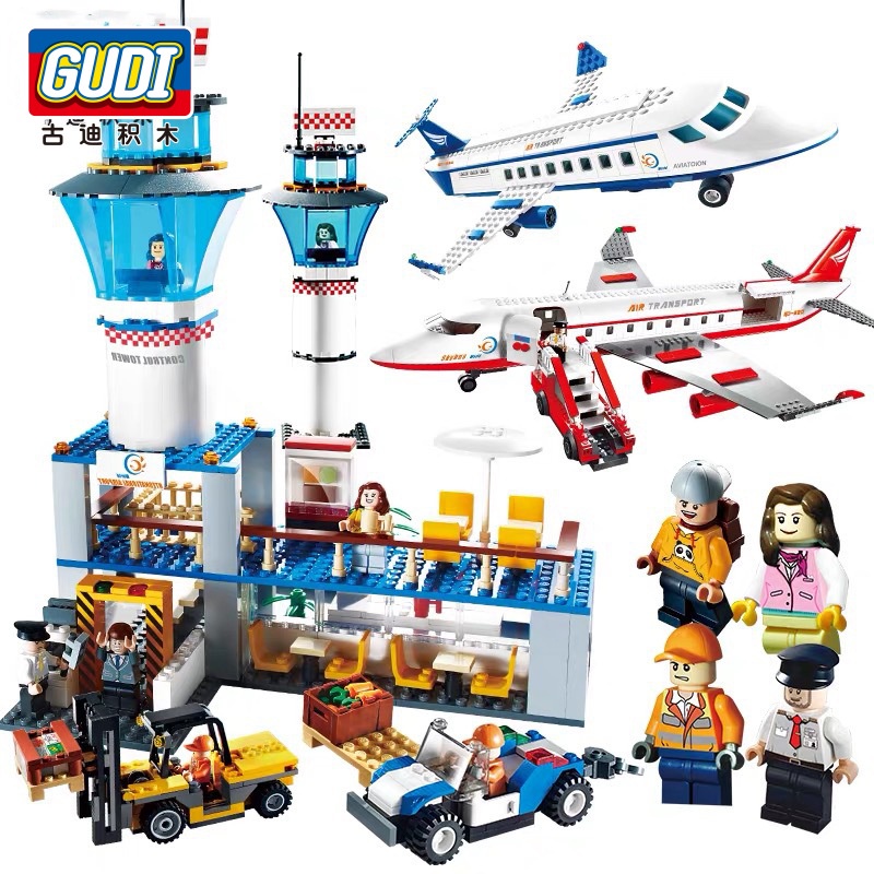 Block Toys Lego Airplane Series Aviation Large Passenger Plane Airport Terminal Children