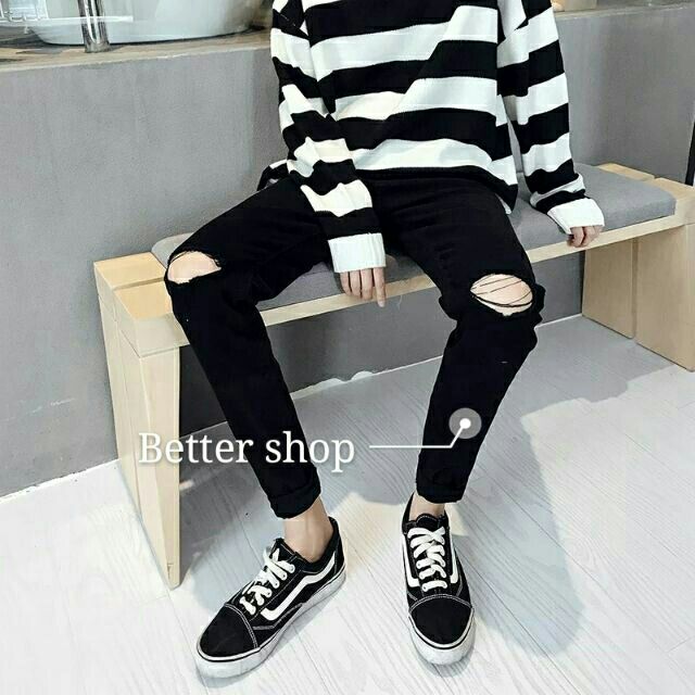 black knee ripped jeans mens