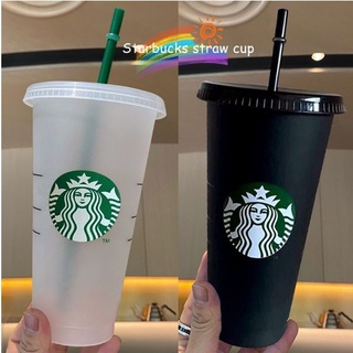 [Ready Stock]Starbucks 700ML Reusable Cold Cup Plastic Black/Clear Glass Cawan Jerami tumbler Christmas Gift