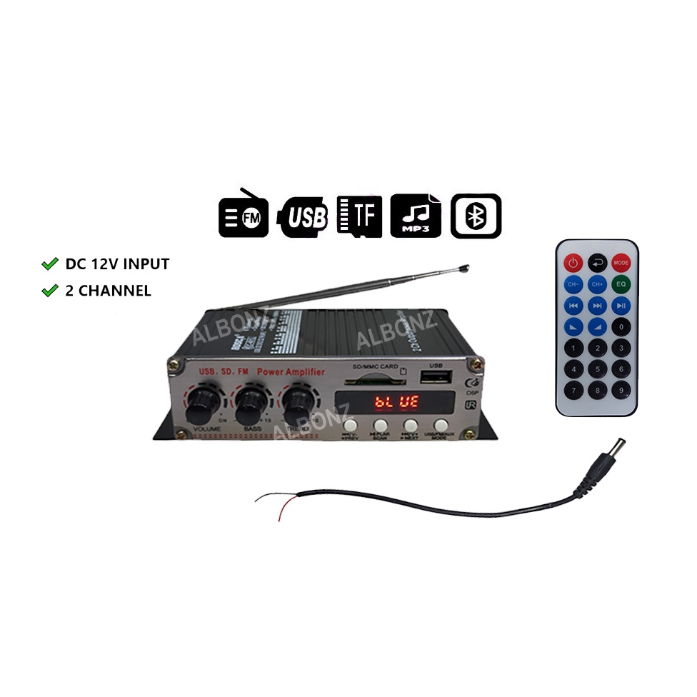 Stereo Car Amplifier with Bluetooth USB SD FM C401L DC 12V Shopee Philippines