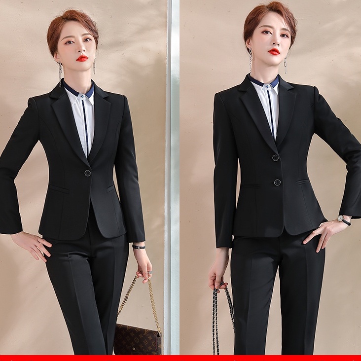 1502 Black business suit female fall winter fashion temperament goddess ...