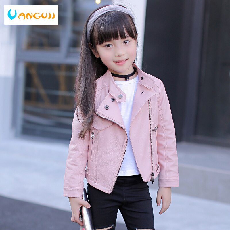 girls pu jacket rivet zipper cool Leather clothing for girls 4-13 years old Classic collar zipper leather motorcycle