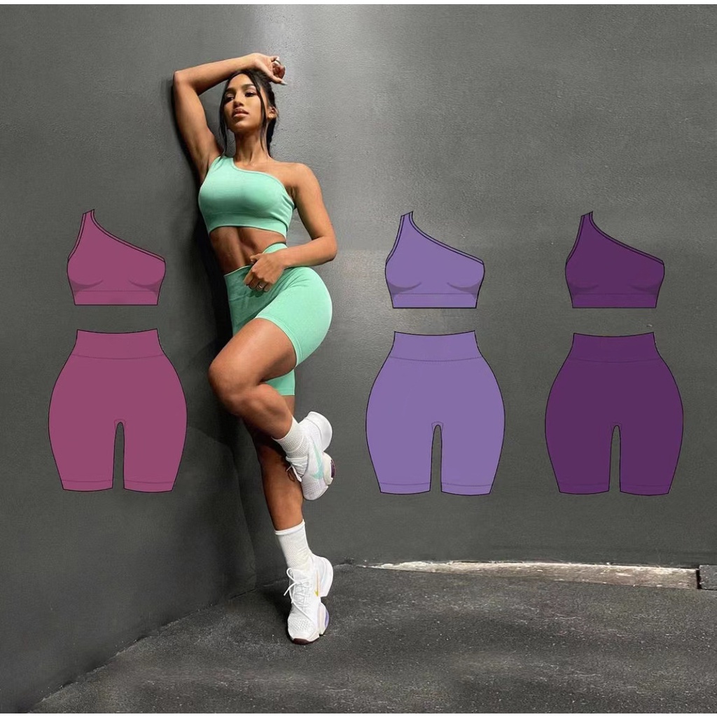 Seamless Yoga Set Women 2pcs Crop Top Bra Shorts Sportwear Fitness Workout Outfit Fitness Gym