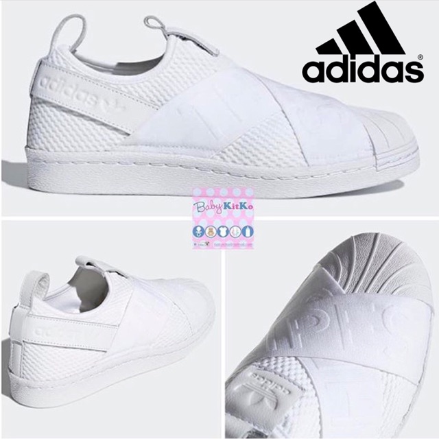 auricular flaco Comenzar Authentic Adidas Superstar Slip On shoes white logo band women's 6.5 |  Shopee Philippines