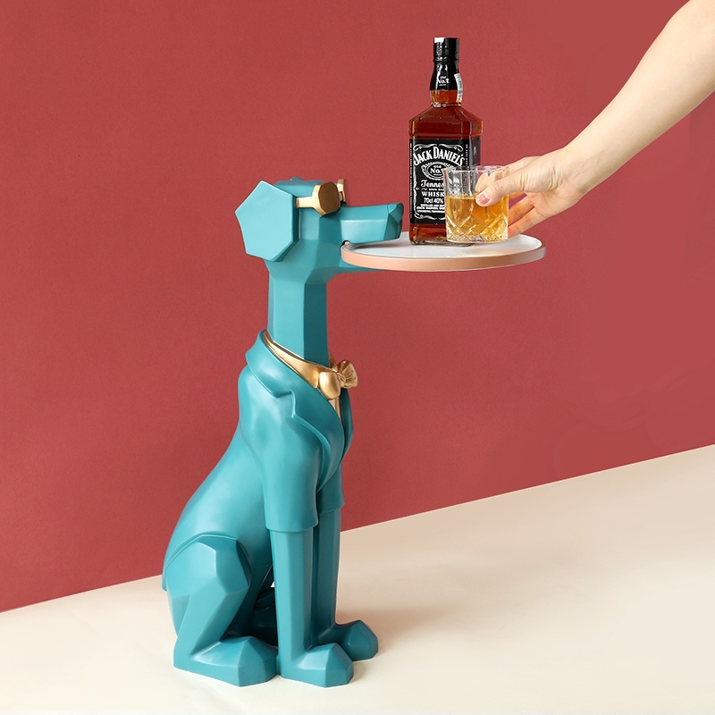 Resin Dog with Tray Statue Floor Standing Dog Tray Home Décor Sculpture