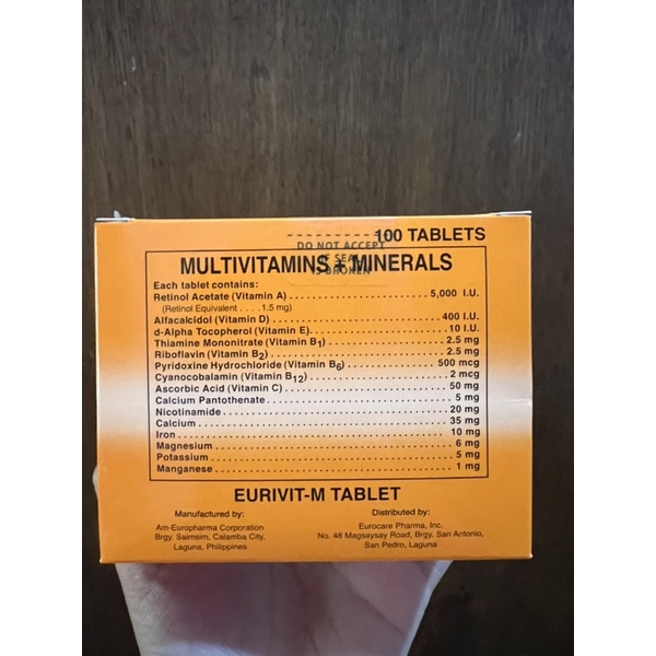 EURIVITM, MULTIVITAMINS PLUS MINERALS FOR ADULT Shopee Philippines