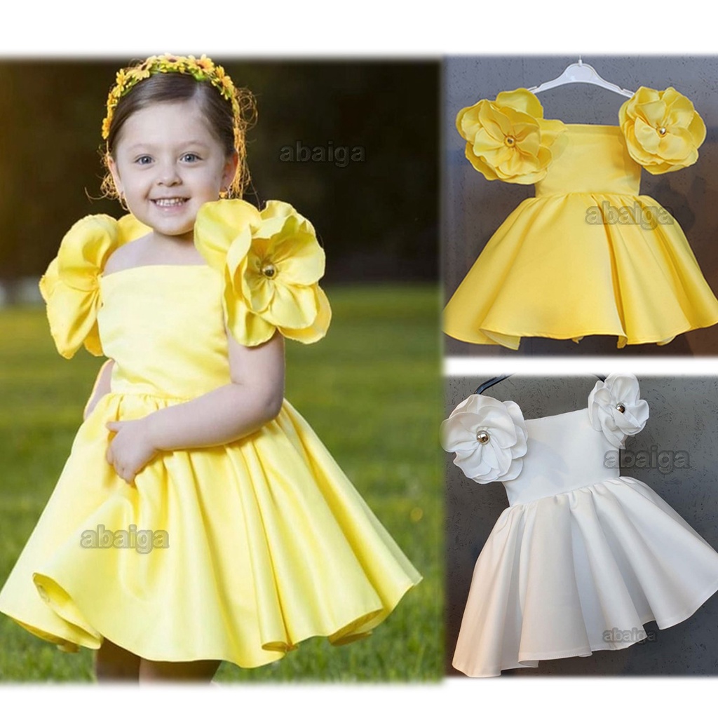 Summer Big Flower Fluffy Dress for Kids Girl 7 Years Old Children Costume Baby Girl Party