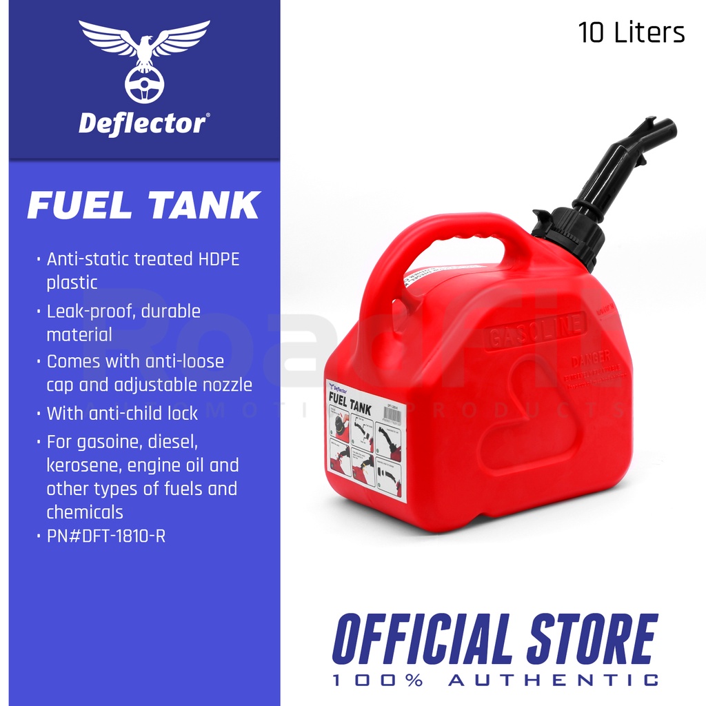Deflector HDPE Jerry Can Fuel Tank with Antichild/Safety Nozzle (Red