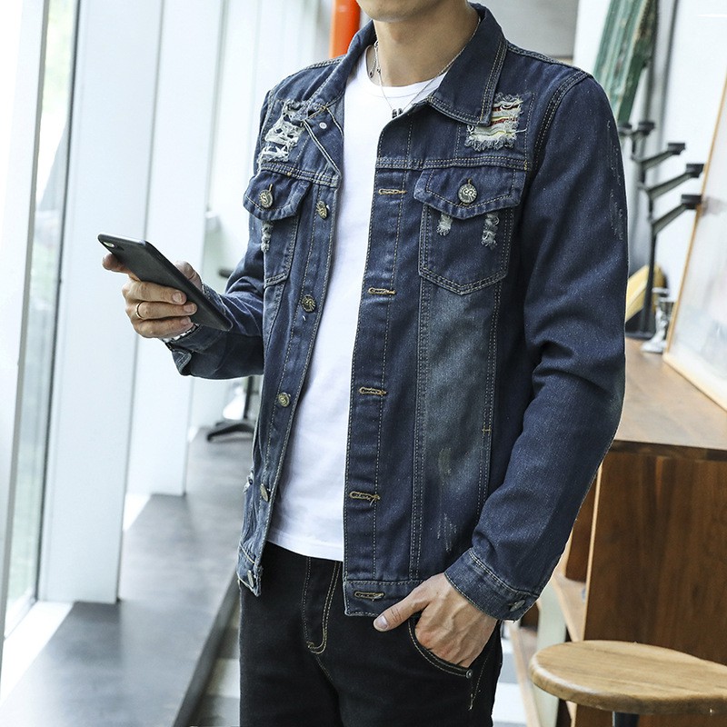 ripped blue jean jacket mens