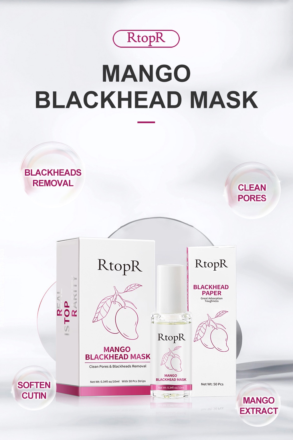 RtopR Mango Blackhead Remover Mask Deep Cleans Pores Acne Treatment