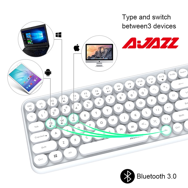 Ajazz 308I Retro Typewriter Round Cap Wireless Bluetooth Keyboard 84