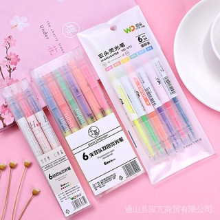 【COD & Ready Stock】Paint Marker Waterproof Paint Marker Pen Drawing Mark Pen ((Buy All 10 Pens Get 5 Free) Korean Creative Double-Headed Two-Color Highlighter 6 Pieces Set Students Draw Key Sentence Marker Pen Colorful Diagonal