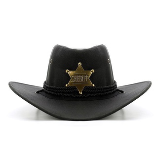▽▥Western Cowboy Hat Retro Sheriff S Badge Horseba Travel Fishing Sunshade Sun Belt Wind Rope Topi #3