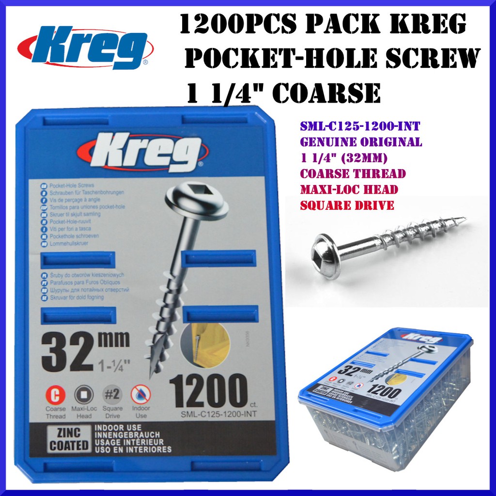 1200pcs pack Kreg Screw Pockethole Screw 1 1/4" Coarse Shopee Philippines