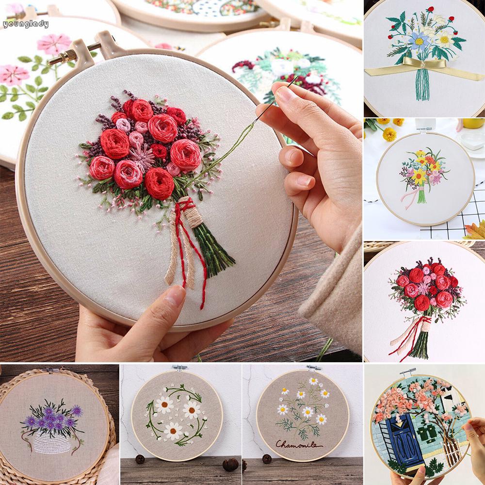 1 Set DIY Flowers Pattern Needlework Kits Embroidery Starter Crafts Kits 