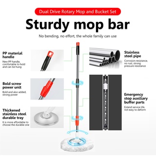Rotary Mop Bucket Set 360° Stainless Steel Fiber Mop Floor Sweeping Wet and Dry Scrubbing Flat Mop #4
