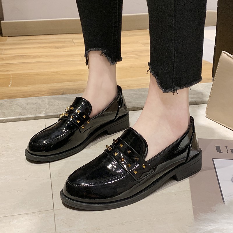 black leather shoes female