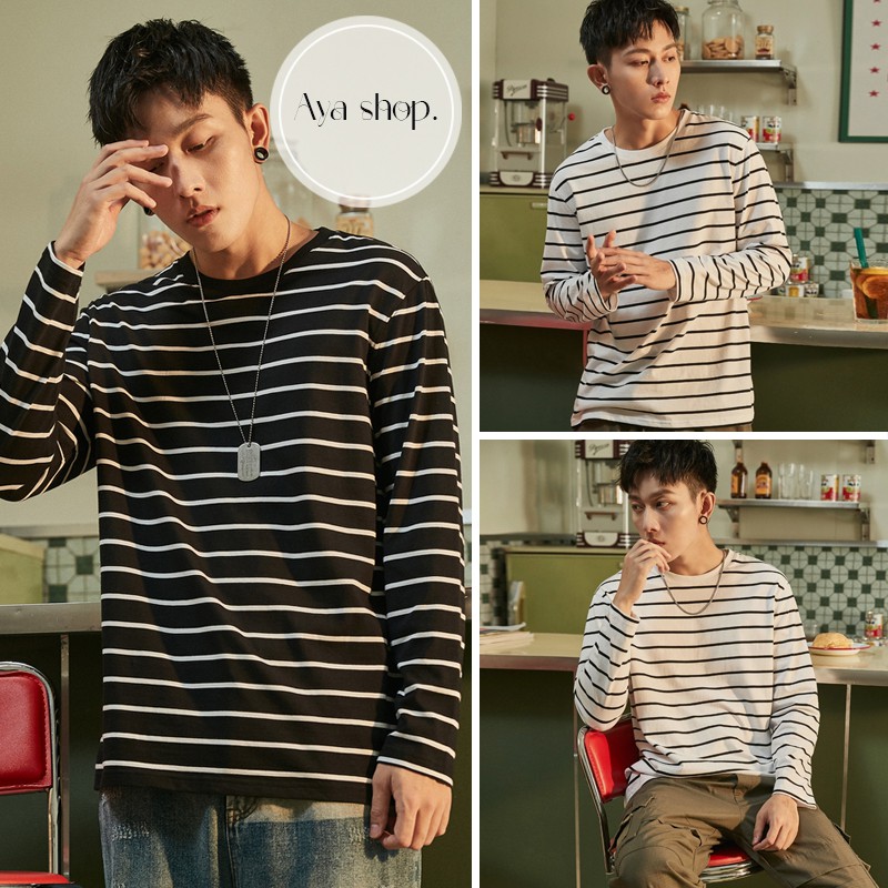 Long Sleeve Men's Striped  T-Shirt Crew Neck (M-XL) #3